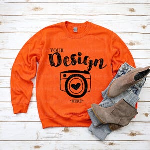 Orange Boho Gildan 18000 Sweatshirt Mockup with Mathematical Symbols and Alphanumeric Design