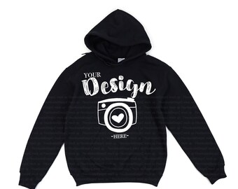 Gildan 18500 svart hoodiemodell | Hoodie med platt lay | Gildan tung blandad hoodiemodell