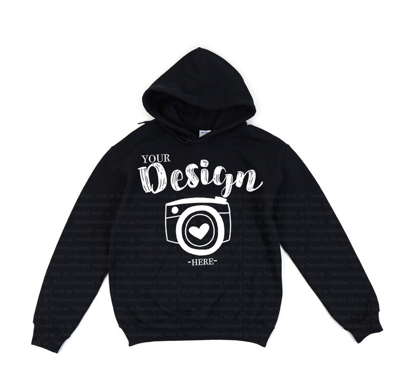Gildan 18500 Hooded Sweatshirt Brand Black hoodie Mockup t-shirt mockup gildan Flat Lay Shirt Mock Up White Background