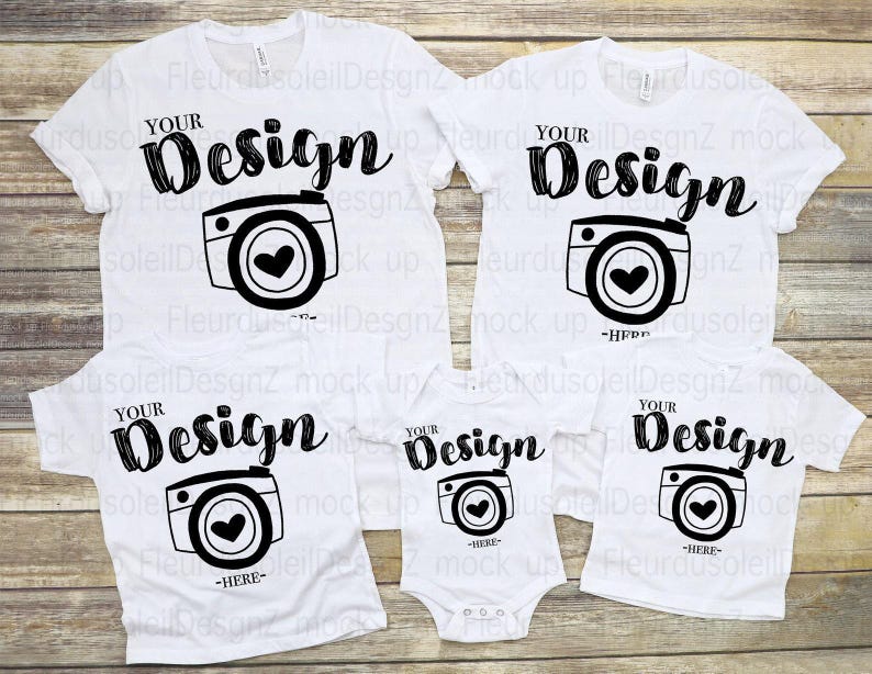 Family Blank White T-Shirt Bella Canvas 3001/3001t/100b White Mock Up Shirts Family Flat Lay bella canvas mockups toddler