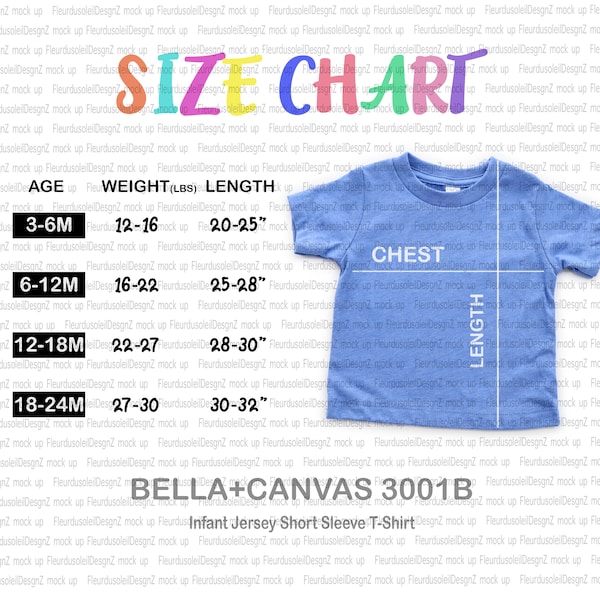 Bella Canvas 3001B Size Chart | Bella Canvas Size Chart | Infant Shirt Size Chart | Baby Short Sleeve Tee