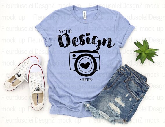 Bella Canvas Mockup | Bella Canvas 3001 Heather Blue Mock up | spring Mockup | Summer T-shirt Mockup |