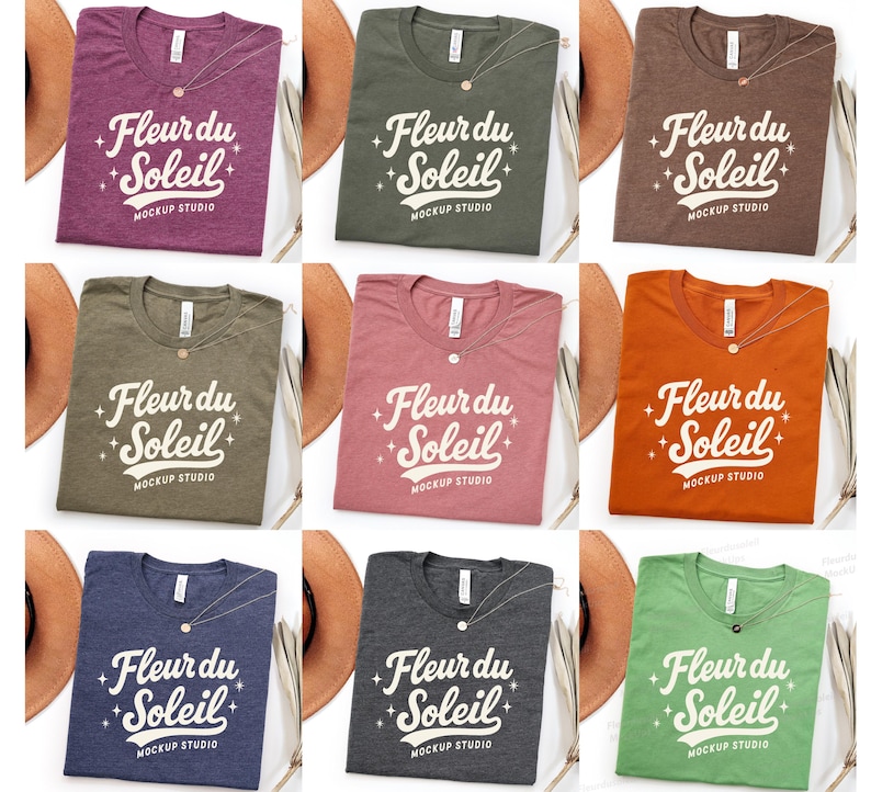 32 Professional Bella Canvas 3001 Mockup Bundle featuring Real Color Flat Lays and Folded T-shirt Styles for Canva and Photoshop