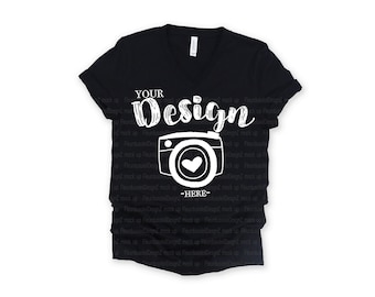 V-neck Bella Canvas 3005 black Unisex T-shirt Mock Up, v neck t shirt template T-Shirt Mock Up, Mock Up, Flat Lay, bella canvas mockup 3005
