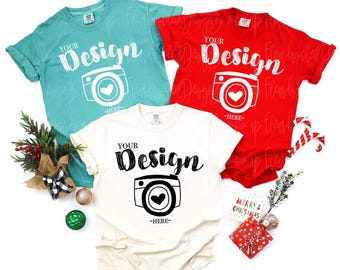 Maqueta de camiseta Comfort Colors 1717 Maqueta de camiseta Comfort Colors Trio Maqueta de grupo Comfort Colors Navidad