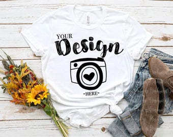 Bella Canvas 3001 Mockup White | Bella Canvas White T Shirt Mockup | Fall Tshirt Mockup Bella Canvas Fall Mockup | 3001 White