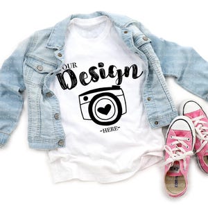 White Tag Less Mock Up kids t shirt mockup Bella Canvas 3001Y Youth White T-shirt Flat Lay T-Shirt Mock Up  kids mockup tshirt