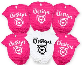 Antiq Heliconia/photo de maquette de printemps blanc T-shirt de famille vierge maquette Gildan style doux Maquette de t-shirt de famille groupe Gildan 64000