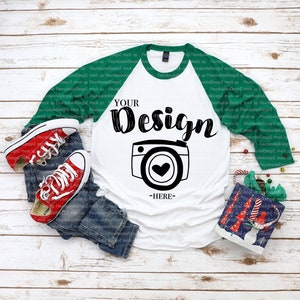 Tultex 245 raglans White-kelly Christmas Mockup T-shirt Mockup  Flat Lay Mockup raglan mockup Raglan Flat Lay Mockups Raglan Mockups