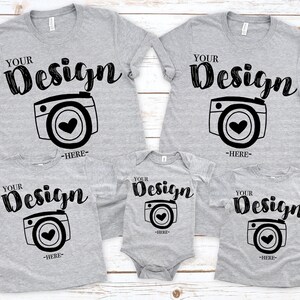 Family Blank Athletic Heather T-Shirt Bella Canvas 3001/3001t/100b White Mock Up Shirts Family Flat Lay bella canvas mockups toddler