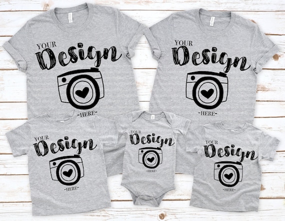 Family Blank Athletic Heather T-Shirt Bella Canvas 3001/3001t/100b White Mock Up Shirts Family Flat Lay bella canvas mockups toddler