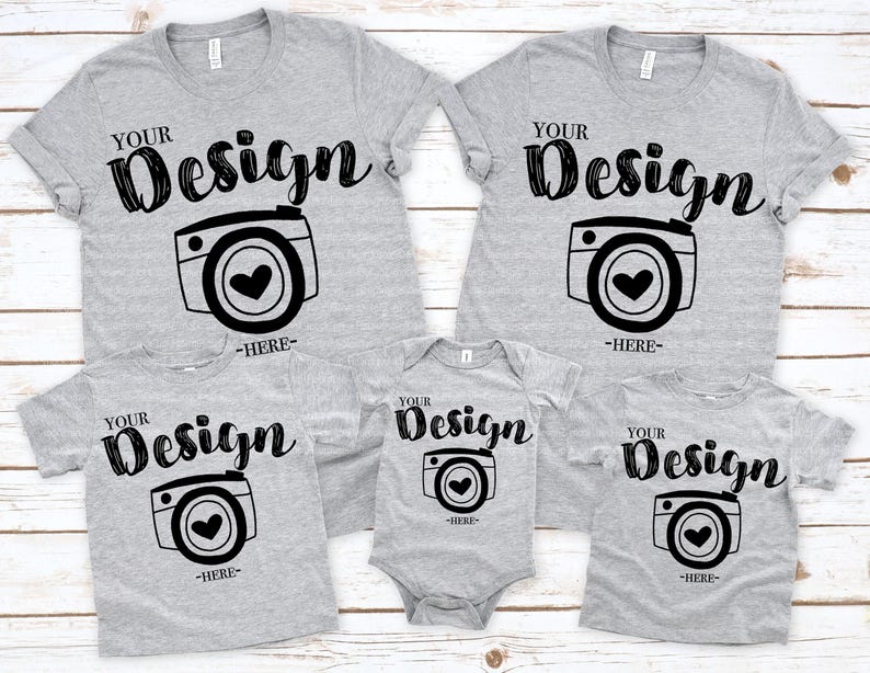 Family Blank Athletic Heather T-Shirt Bella Canvas 3001/3001t/100b White Mock Up Shirts Family Flat Lay bella canvas mockups toddler