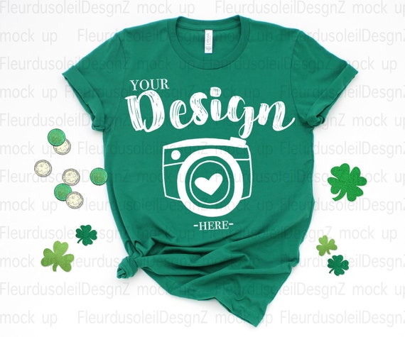 Bella Canvas 3001 T-Shirt Mockup Shirt Mockup St Patrick/'s Day Flat lay Apparel Photography Kelly Green