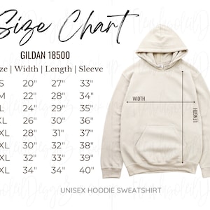 Gildan 18500 size chart 18500 Hoodie mockup unisex size chart Gildan heavy cotton Hoodie sweatshirt simple size chart