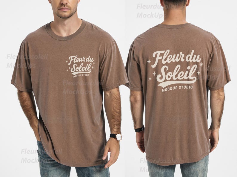 Comfort Colors 1717 Mockup-paket | Herr C1717 T-shirt-mockups fram och bak | Skjorta-mockup för riktig manlig modell | Enkelt och avslappnat estetiskt foto bild 8