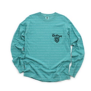 Comfort Colors mockup - Garment Dyed Heavyweight Ringspun Long Sleeve Pocket T-Shirt - 4410 Seafoam mockup