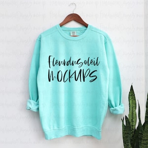 Comfort Colors 1566 Chalky Mint Mockup Crewneck Mockup Winter sweater mockup Comfort Colors 1566 Mockup Comfort Colors Sweatshirt Mockup