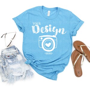 Bella Canvas Mockup | Bella Canvas 3001 Shirt Mock Up | summer t-shirt mockup | Flat Lay Mockup | spring tshirt mockups | 3001 heather Aqua