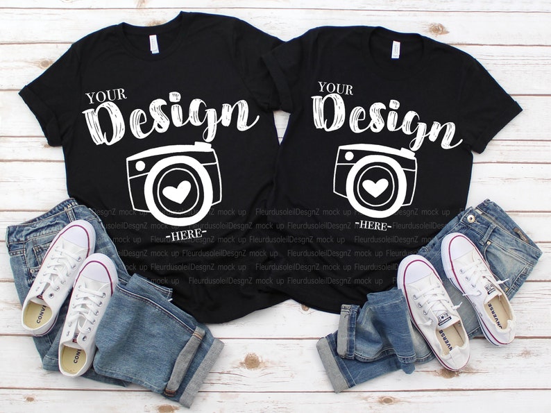 Download Couple t-shirt mockup Bella Canvas 3001 Black Mock Up ...