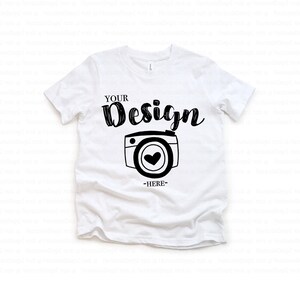 Bella Canvas 3001Y ユース ホワイト ジャージー 半袖 Tシャツ フラットレイ Tシャツ モックアップ モックアップ フラットレイ