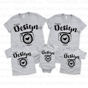 Family Blank Athletic Heather T-Shirt Bella Canvas 3001/3001t/100b White Mock Up Shirts Family Flat Lay bella canvas mockups toddler