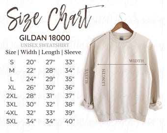 Gildan Sweatshirt Size Chart | Gildan 18000 Size Chart | Gildan Heavy Blend Crewneck Sweatshirt  Size Chart| Gildan MOCKUP