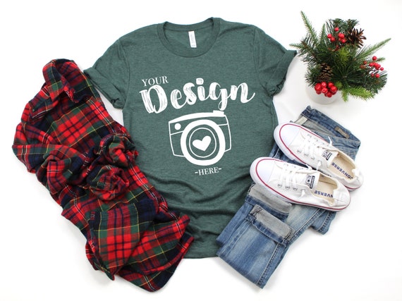 Bella Canvas 3001 Heather Forest Tshirt Mockups T Shirt Mockup Etsy