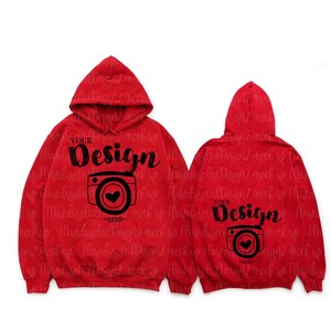 Vorderseite und Rückseite - Gildan 18500 Rot Mockup Gildan Hoodie Mockup Sweatshirt Mockup roter Hoodie Mockup Bild 1