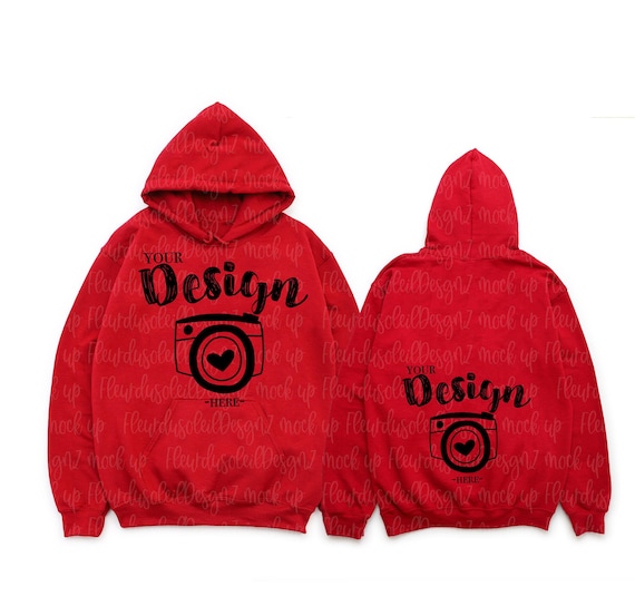 Front and Back - Gildan 18500 Red Mockup Gildan Hoodie Mockup Sweatshirt Mockup red Hoodie Mockup