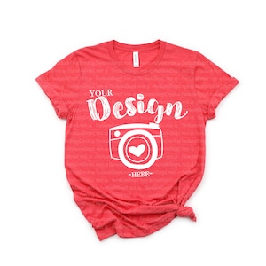 Bella Canvas 3001 Heather Red Flat Lay MockupMock Up Flat Lay Bella Canvas mockup T-shirt Mockup Unisex Mockup bella canvas 3001 mockup