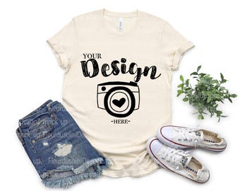 Summer T-shirt Mockup | Bella Canvas Mockup | Bella Canvas 3001 Natural Mockup | tshirt mockup 3001 | spring tee mockup
