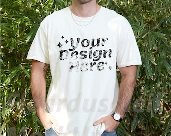 Comfort Colors C1717 Ivory Shirt Mockup,  Simple Minimal Long Untucked Tshirt Comfort Colors 1717 Male model Real Model Mock
