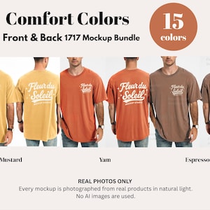 Comfort Colors 1717 Mockup-paket | Herr C1717 T-shirt-mockups fram och bak | Skjorta-mockup för riktig manlig modell | Enkelt och avslappnat estetiskt foto bild 3