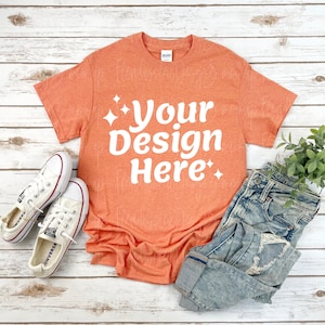 Gildan 5000 Sunset Mockup, Sunset Unisex T-shirt Mock Up, T-Shirt Mockup, T-Shirt Flat Lay, Gildan 5000 Heavy Cotton Sunset T-Shirt Mockup