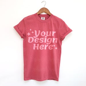 Comfort Colors 1717 Crimson Adult Heavyweight RS T-Shirt mockup Comfort Colors mockup Short Sleeve Shirt hanging t shirt mockup