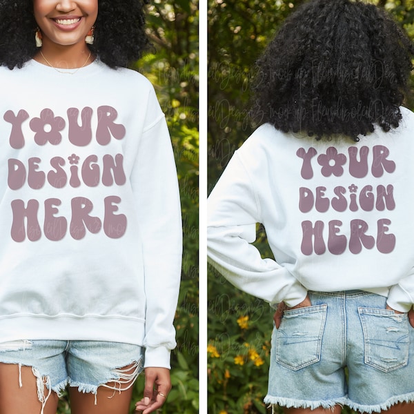 Front and Back Gildan 18000 Mockup Backside Mockup Front Back Mockup Gildan white Sweatshirt Mockup Oversized Mockup Model Mockup