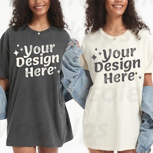 Comfort Colors C1717 Ivory & Pepper Shirt Mockup | Oversized T-shirt Mockup | Real Model Tee | Bachelorette Party POD Display