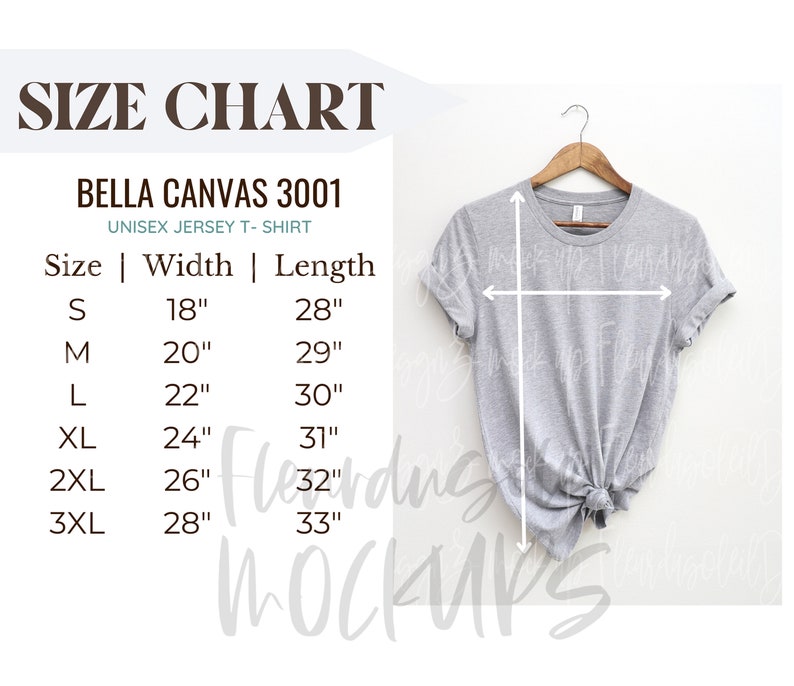 Bella Canvas 3001 Size Chart Tshirt Size Chart Unisex - Etsy