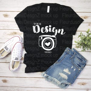 V-neck Bella Canvas 3005 black Unisex T-shirt Mock Up, v neck t shirt template T-Shirt Mock Up, Mock Up, Flat Lay,  bella canvas mockup 3005