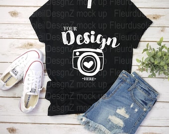 V-neck Bella Canvas 3005 black Unisex T-shirt Mock Up, v neck t shirt template T-Shirt Mock Up, Mock Up, Flat Lay,  bella canvas mockup 3005
