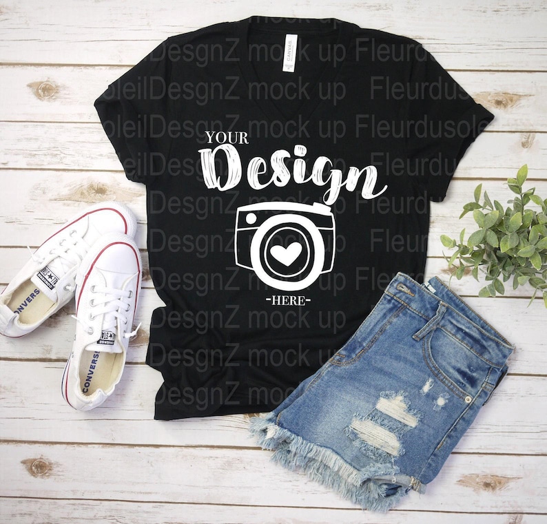 V-neck Bella Canvas 3005 black Unisex T-shirt Mock Up, v neck t shirt template T-Shirt Mock Up, Mock Up, Flat Lay,  bella canvas mockup 3005