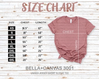 3001 SIZE CHART Bella Canvas 3001 Size Chart Size Chart Bella Canvas Size Chart 3001  Bella Canvas 3001 Size Chart for Shirts