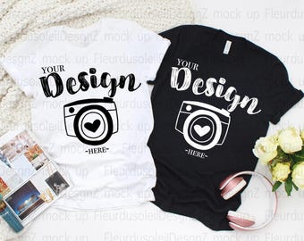 Bella and Canvas 3001 Black White Shirt Mockup | Couple Tee Mockup | 3001 T-Shirt Mockup