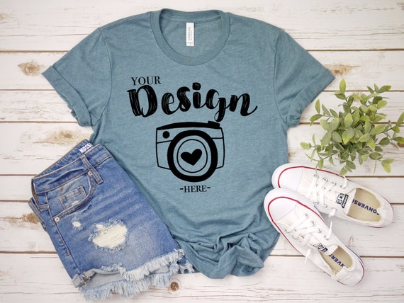 Bella Canvas 3001 Heather Slate Mockup T Shirt Mockup Tshirt Etsy