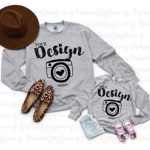 Mommy and Me Sweatshirt Mockup Gildan Sweatshirt Mockup 18000 G180 G180B Sport Grey Unisex Sweatshirt Youth Mock Up Flat Lay