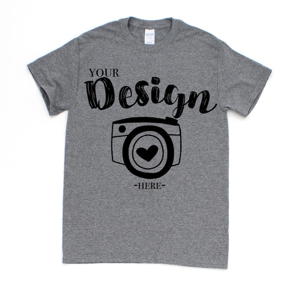 Gildan 5000 Graphite Heather T-Shirt Mockup - Modern Fall Design