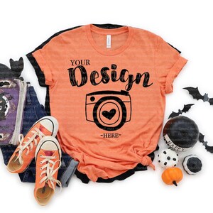 Bella Canvas 3001 Halloween Mockup Bundle, 4 Mockups Pack, BC3001 Tee, Simple Minimal Neutral Basic Plain Background Mockup, Real Photo image 4