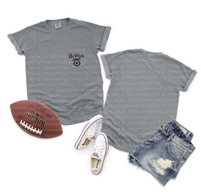 t-shirt mockups front and back Comfort Colors 6030 Grey Adult Heavyweight RS T-Shirt mockup Football Mockup Sports Mockup image 1