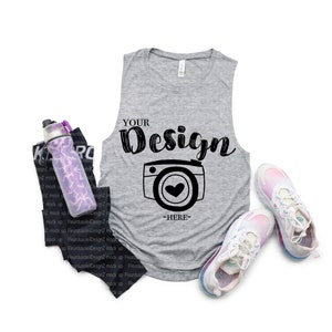 Bella Canvas 8803 Athletic Heather Flowy Muscle Tank Mock Up, T-Shirt Mock Up, GYM Flat Lay, Bella Canvas mock up, Fitness workout