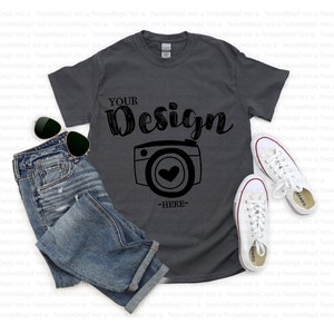 Gildan 5000 Charcoal Unisex TShirt Mockup,t-shirt mockup gildan Flat Lay Shirt Mock Up,Modern Shirt Mockup